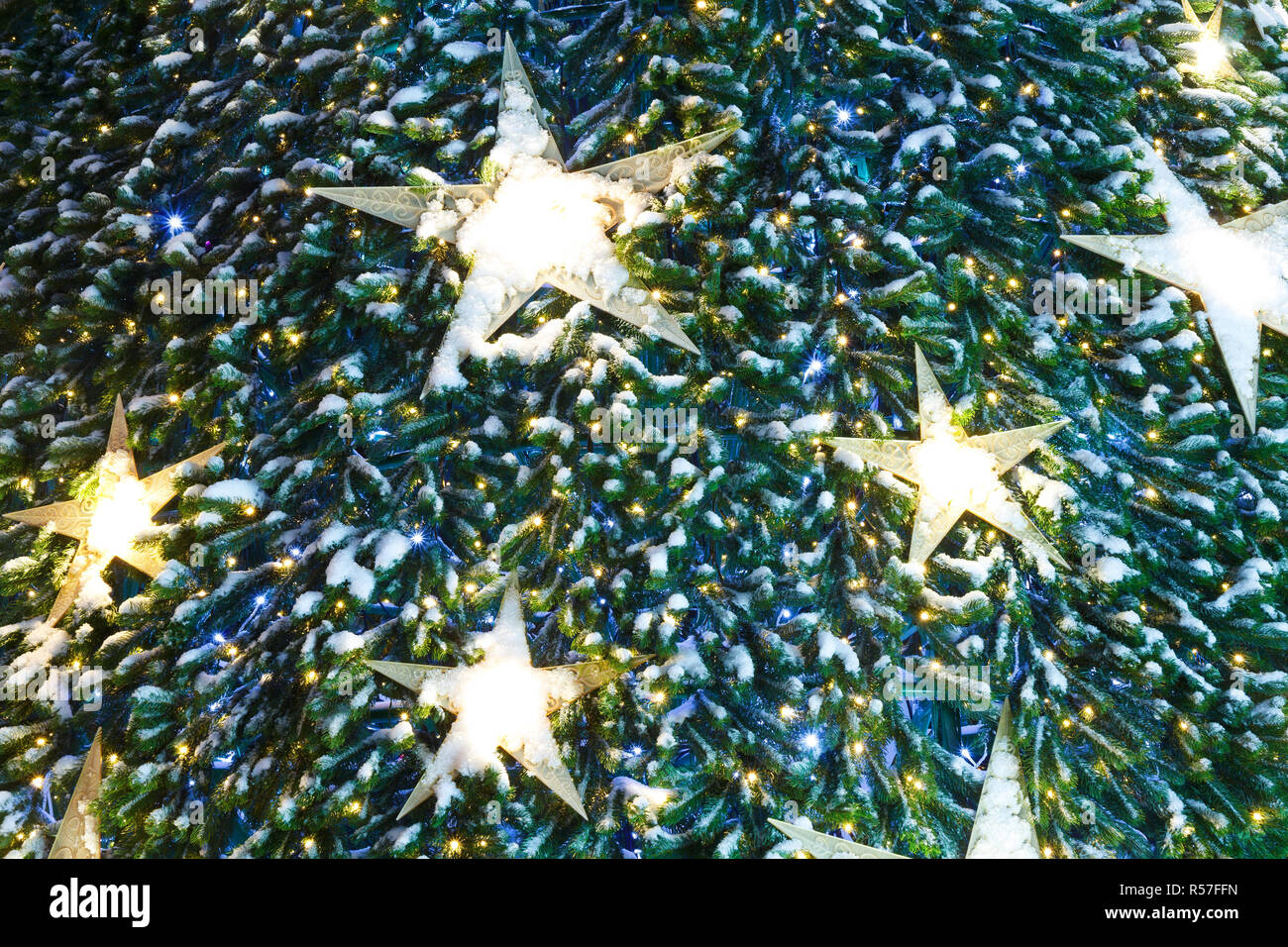 Christmas tree decorated with stars as background Stock Photo - Alamy