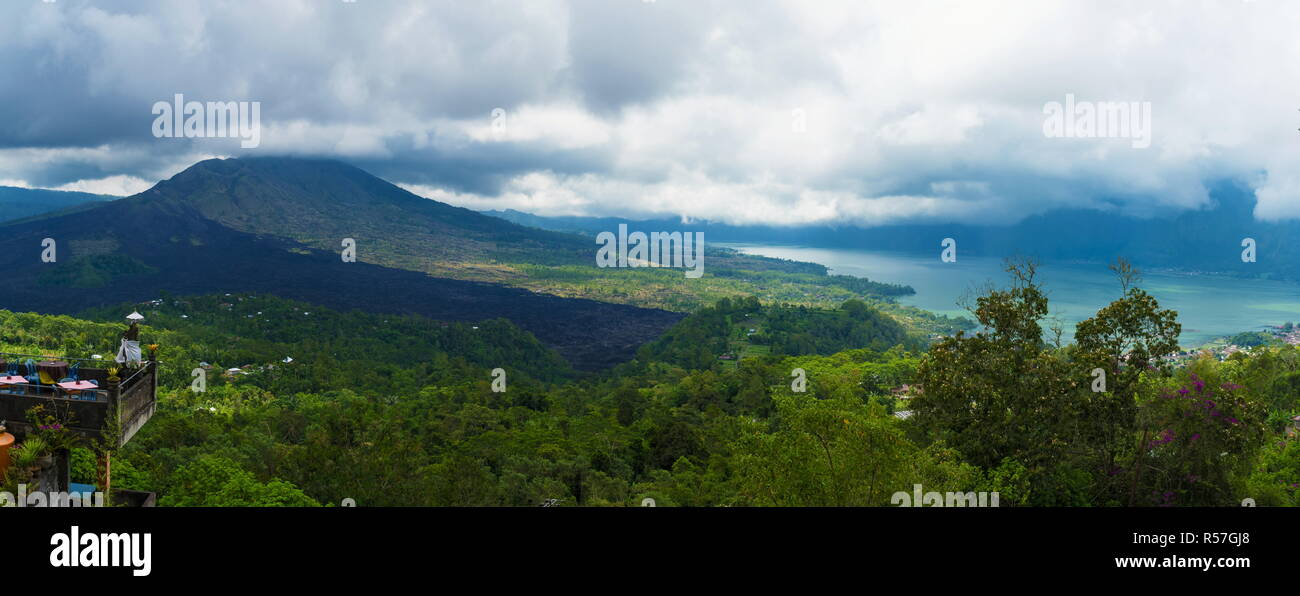 Panoramic view over Lake Batur and volcano near Kintamani village, Bali,  Indonesia Stock Photo - Alamy