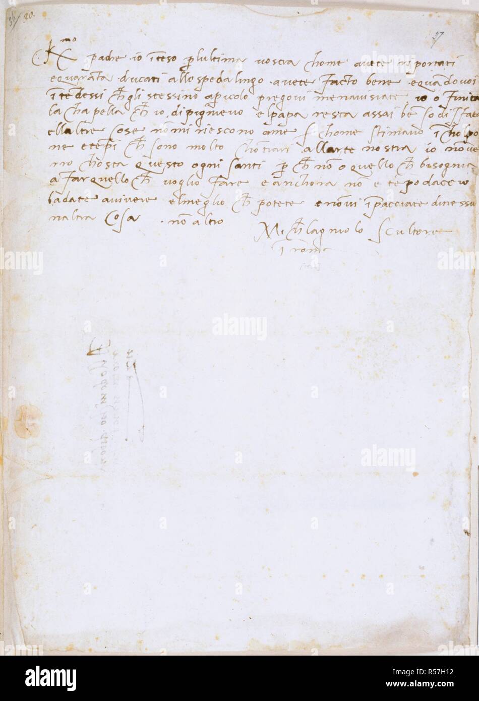 Letter Of Michelangelo Autograph Letters From Michelangelo Buonarroti To Italy Rome Circa 1512 Whole Folio Autograph Letter Of Michelangelo To His Father Ludovico Buonarroti Referring To The Completion Of Work On The