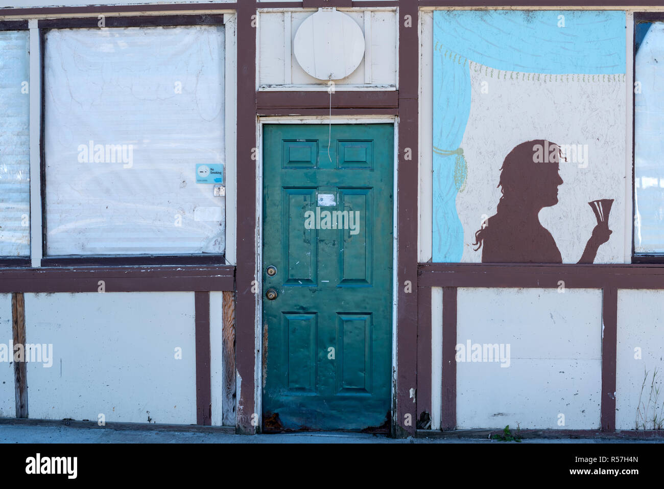 Facade of an old building on the main street of Ione, Washington Stock