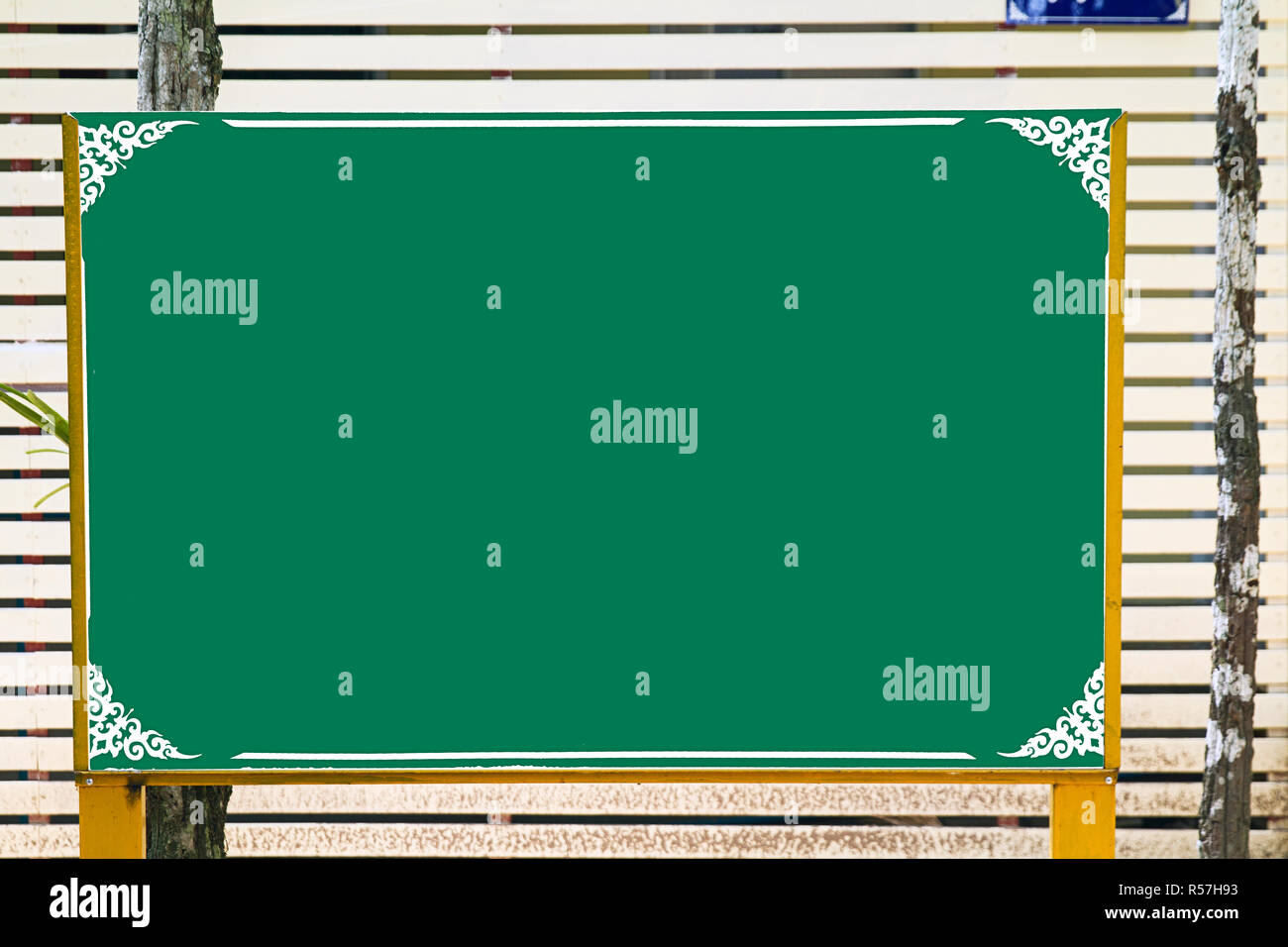 wooden empty billboard green color Stock Photo - Alamy