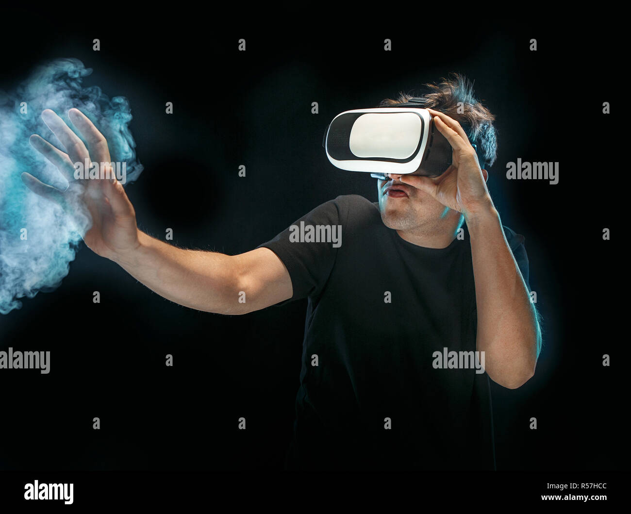 The man with glasses of virtual reality. Future technology concept ...