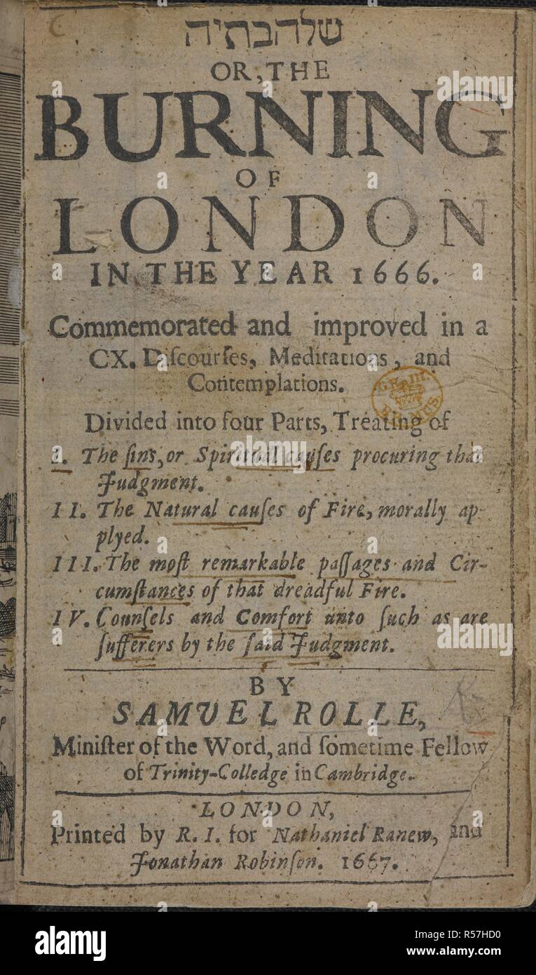 Title Page O A Book On The Subject Of The Great Fire Of London C œ ª Or The Burning Of London In The Year 1666 Commemorated And Improved In Cx Discourses Meditations