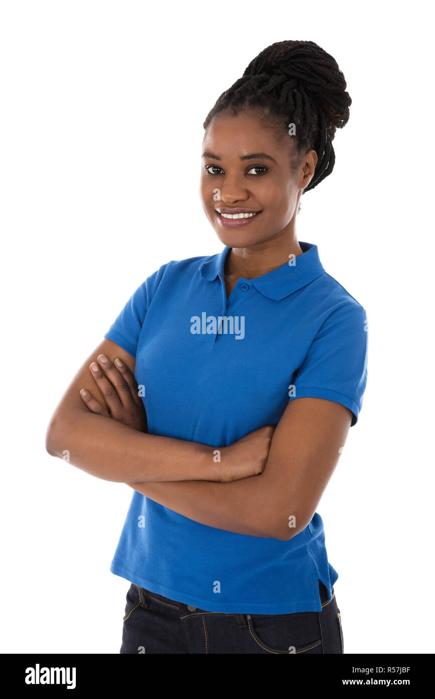 African Female Janitor With Arms Crossed Stock Photo Alamy