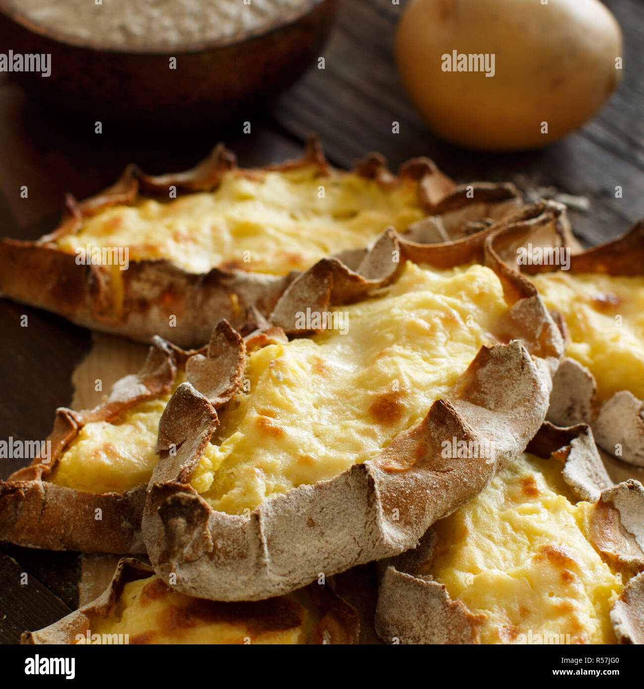 Traditional karelian pasties with potatoes Stock Photo