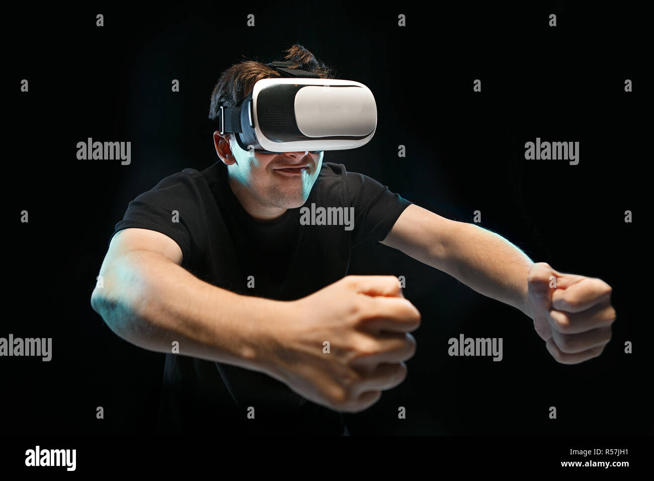 The man with glasses of virtual reality. Future technology concept ...