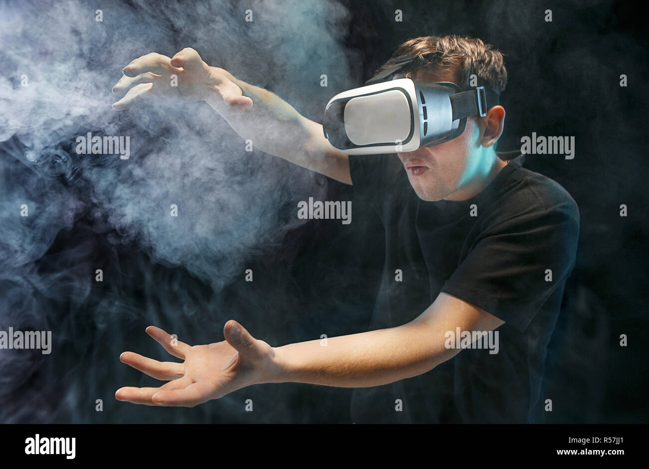 The man with glasses of virtual reality. Future technology concept ...