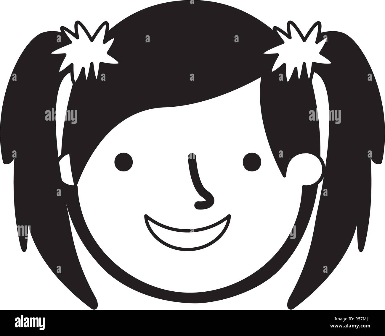 happy young girl face character vector illustration monochrome Stock ...