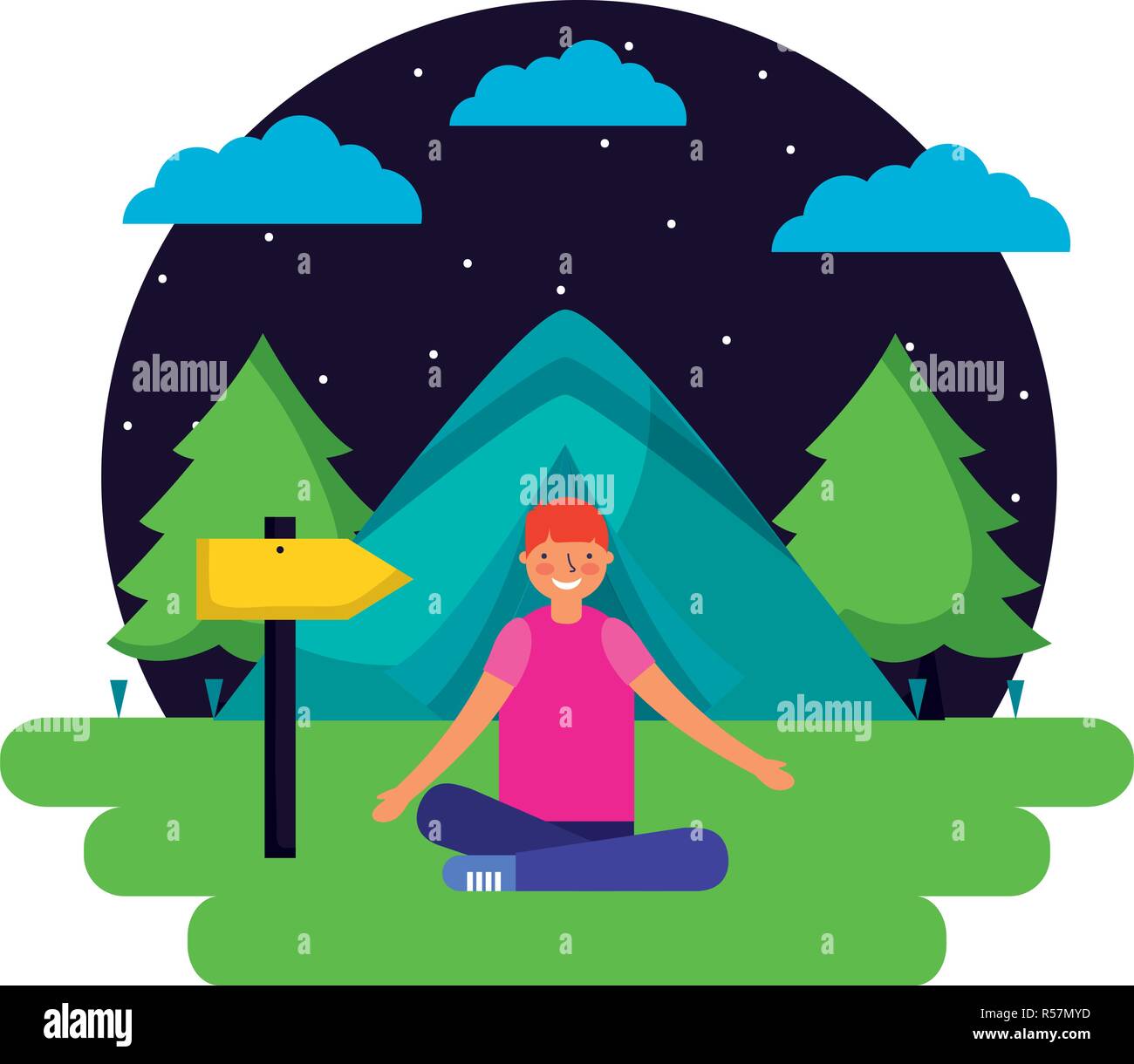 boy tent forest night camping vector illustration Stock Vector Image ...