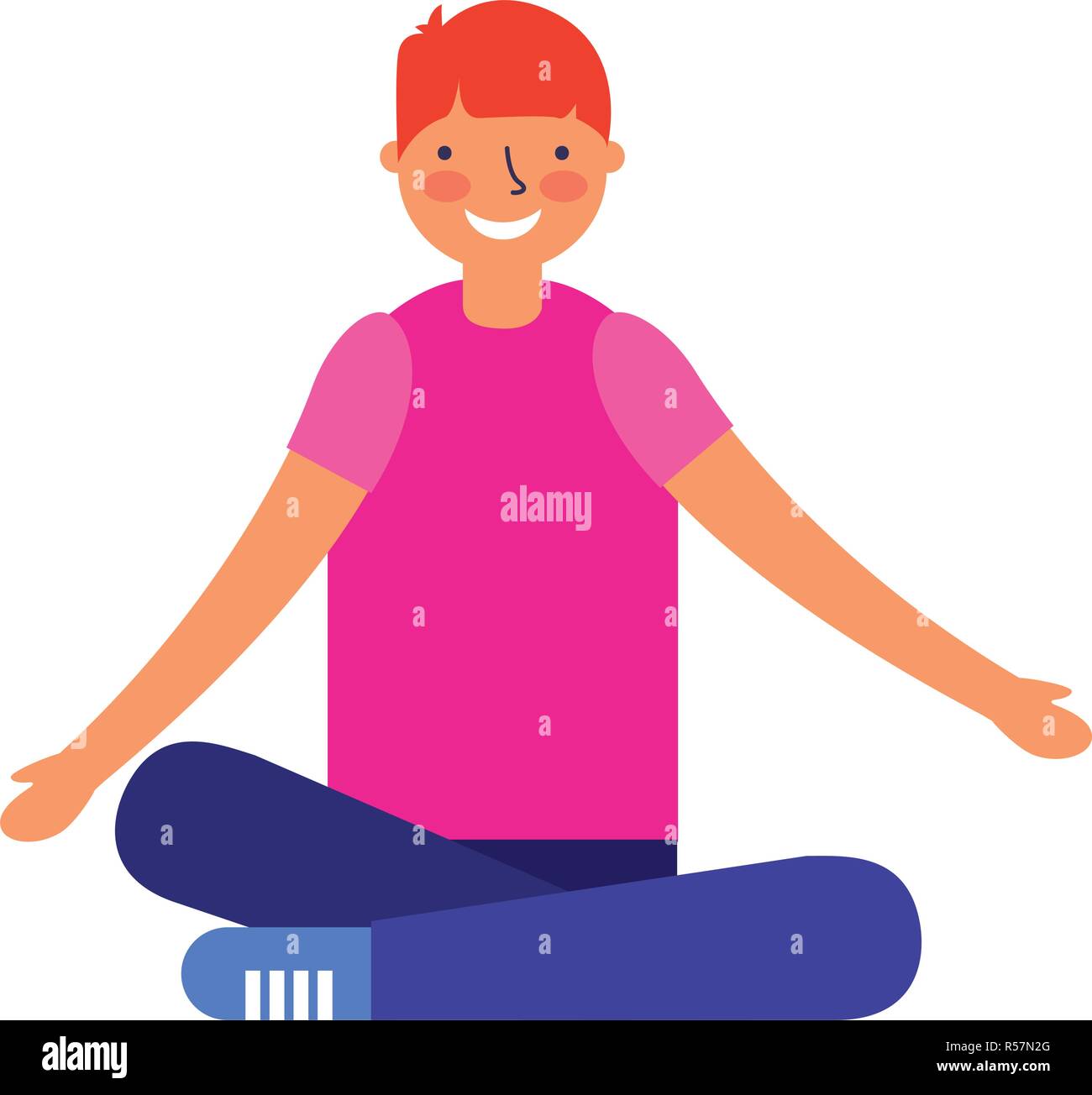 smiling boy sitting crossed legs vector illustration Stock Vector