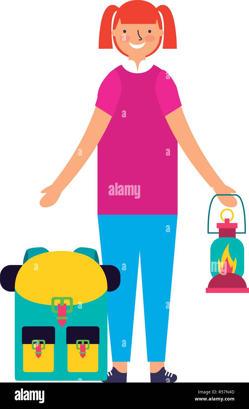 happy girl with lantern and backpack camping vector illustration Stock Vector Image & Art Alamy