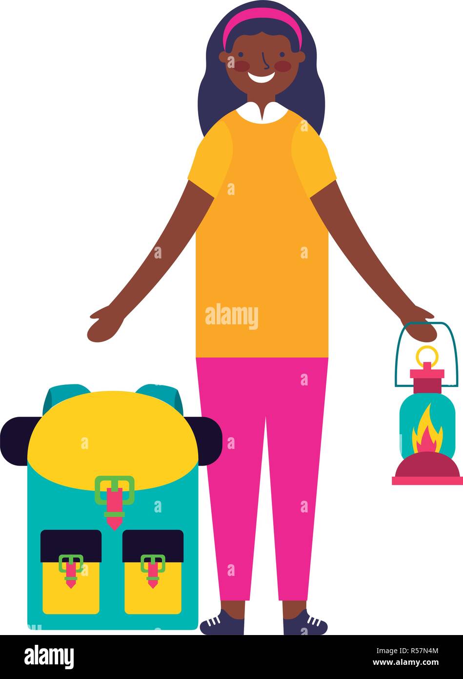 happy girl with lantern and backpack camping vector illustration Stock Vector Image & Art Alamy