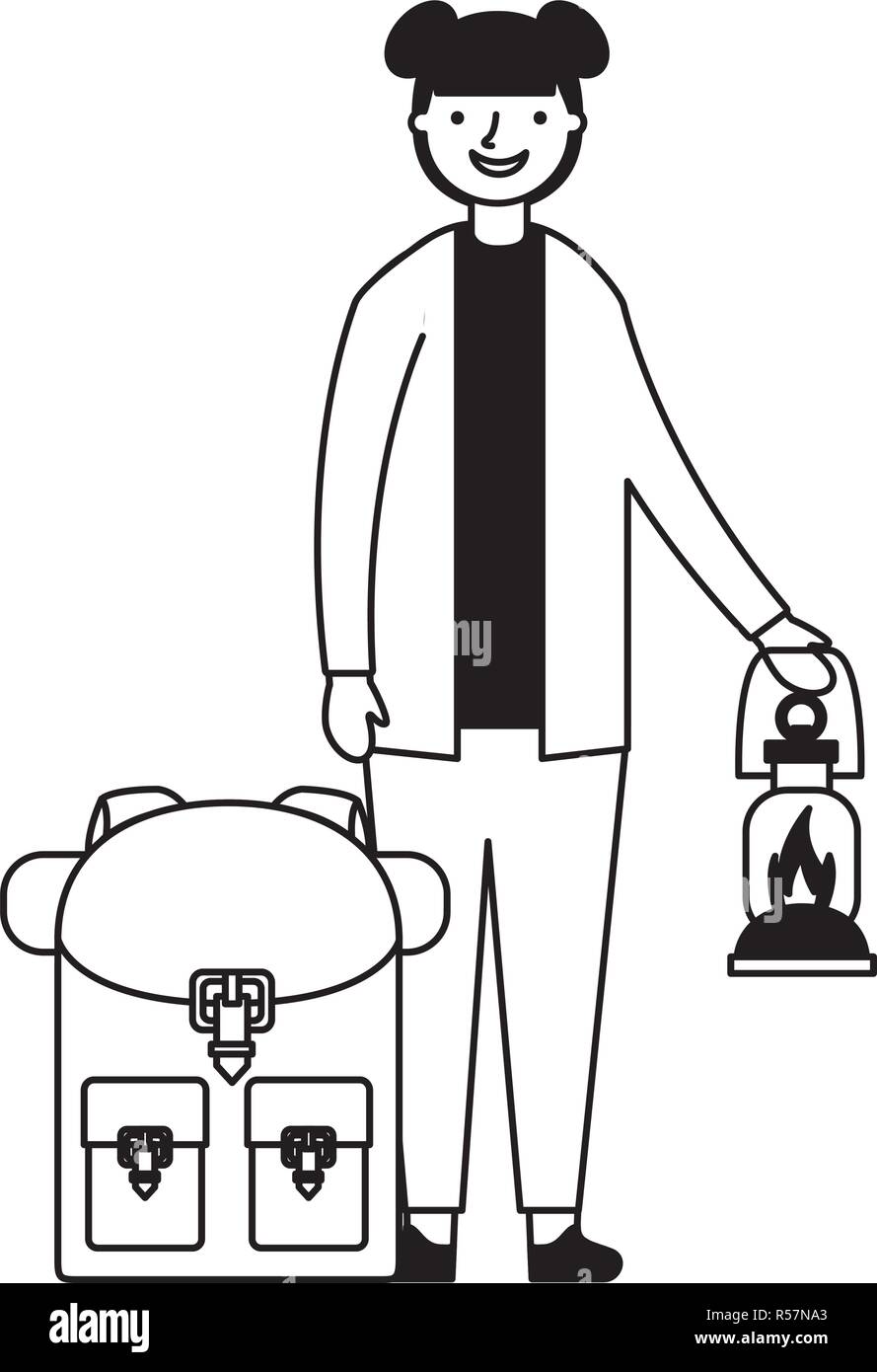 happy girl with lantern and backpack camping vector illustration Stock Vector Image & Art Alamy