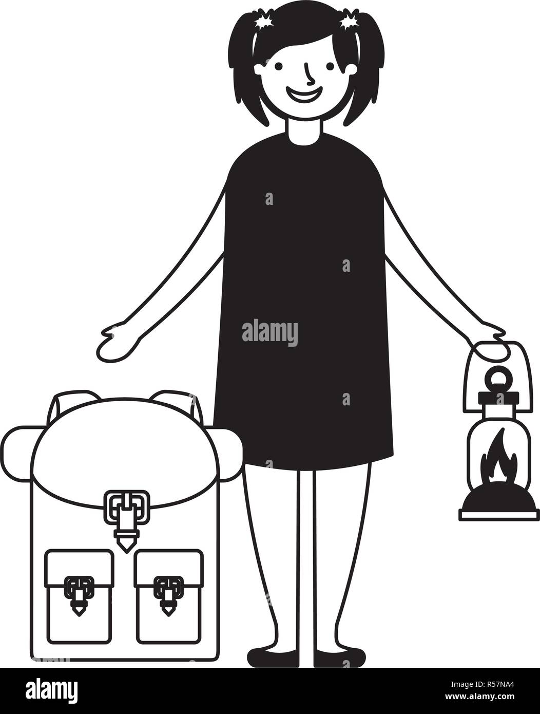 happy girl with lantern and backpack camping vector illustration Stock Vector Image & Art Alamy