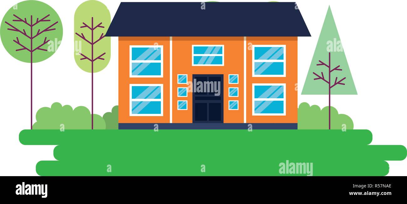 house home exterior trees garden vector illustration Stock Vector Image ...