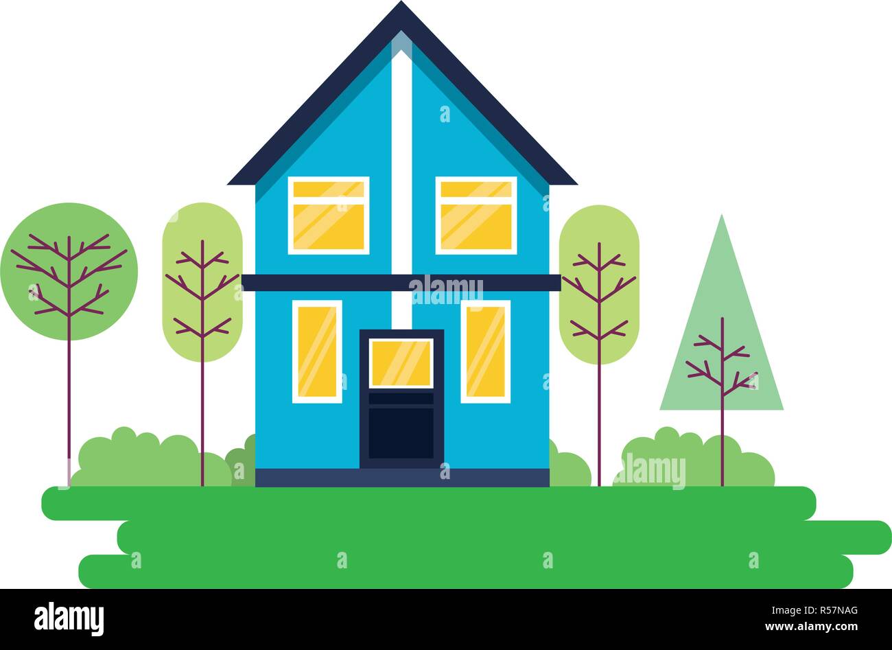 house home exterior trees garden vector illustration Stock Vector Image ...