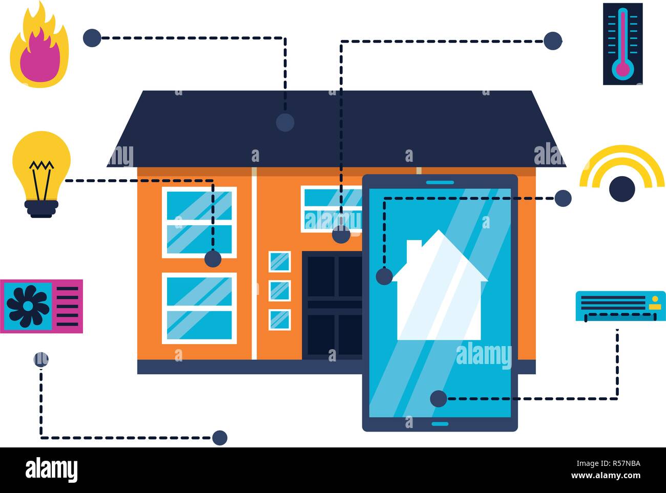smart home smartphone monitoring control app vector illustration Stock ...