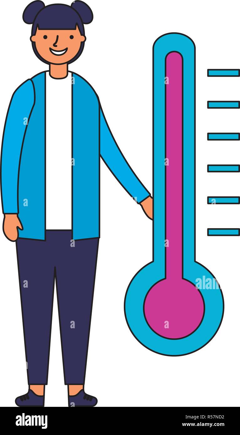 woman character with temperature thermometer vector illustration Stock ...