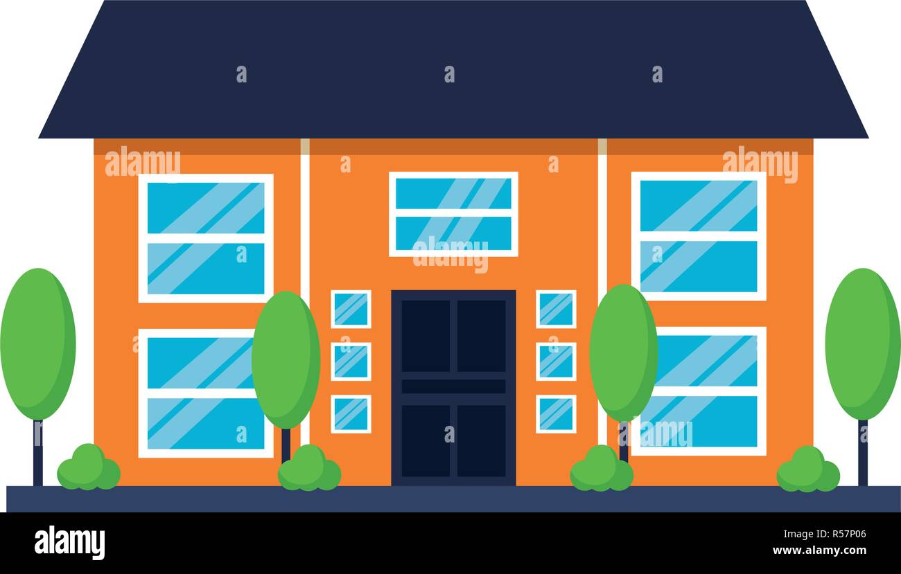 house home exterior trees garden vector illustration Stock Vector Image ...