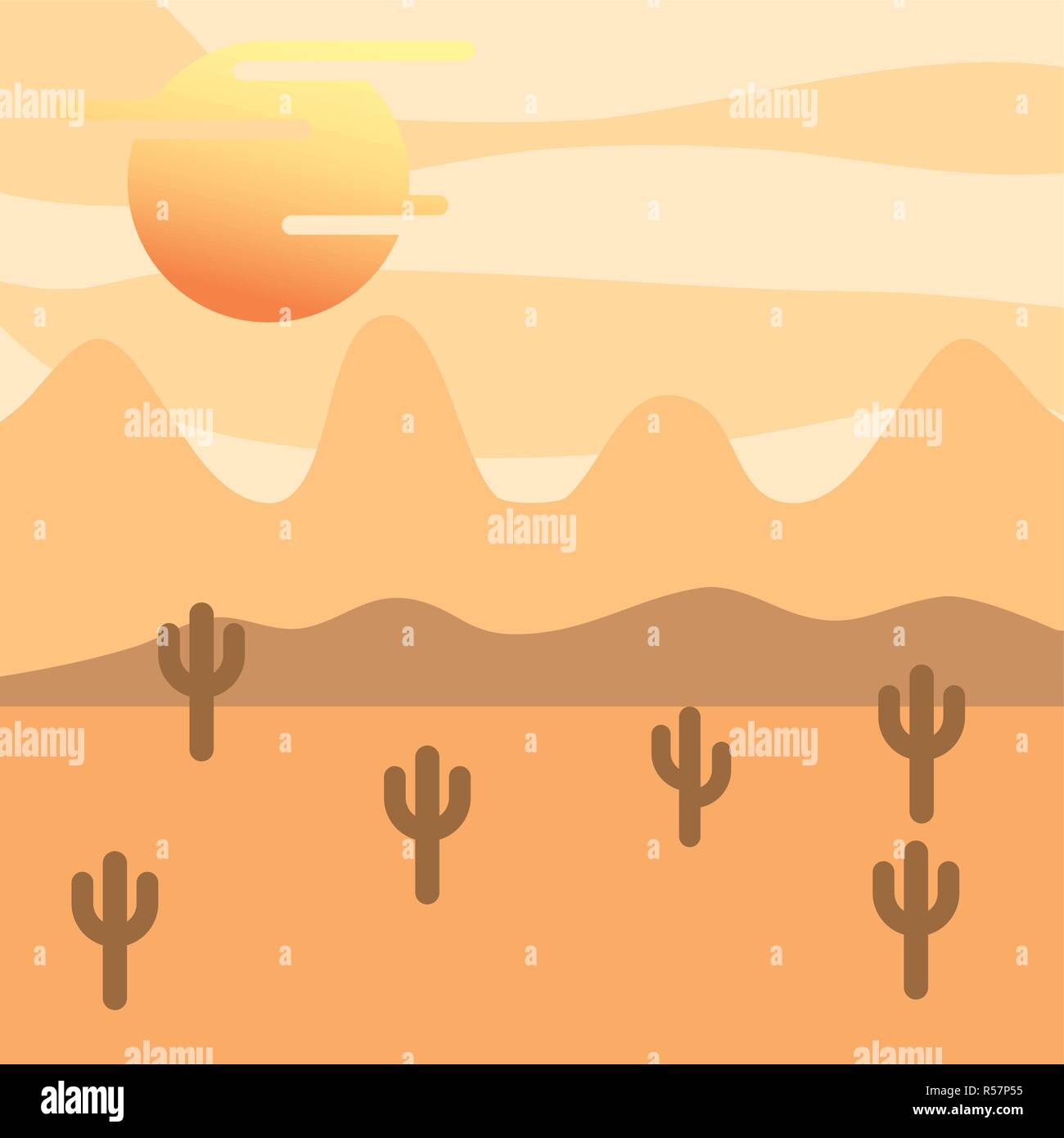 landscape desert cactus and sun vector illustration Stock Vector Image ...