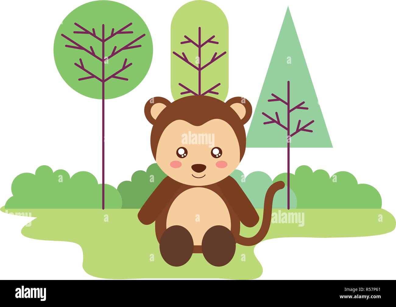 cute monkey sitting in the outdoors vector illustration Stock Vector ...