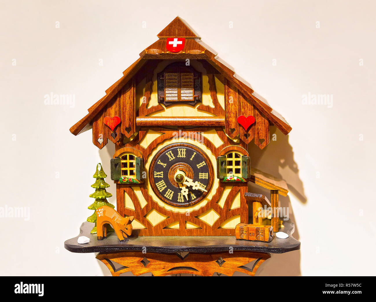 The detail of swiss wooden clock Stock Photo Alamy