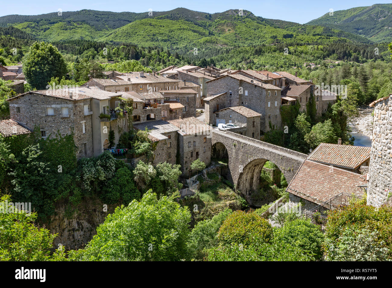 the town of jaujac in the ardeche,southern france Stock Photo