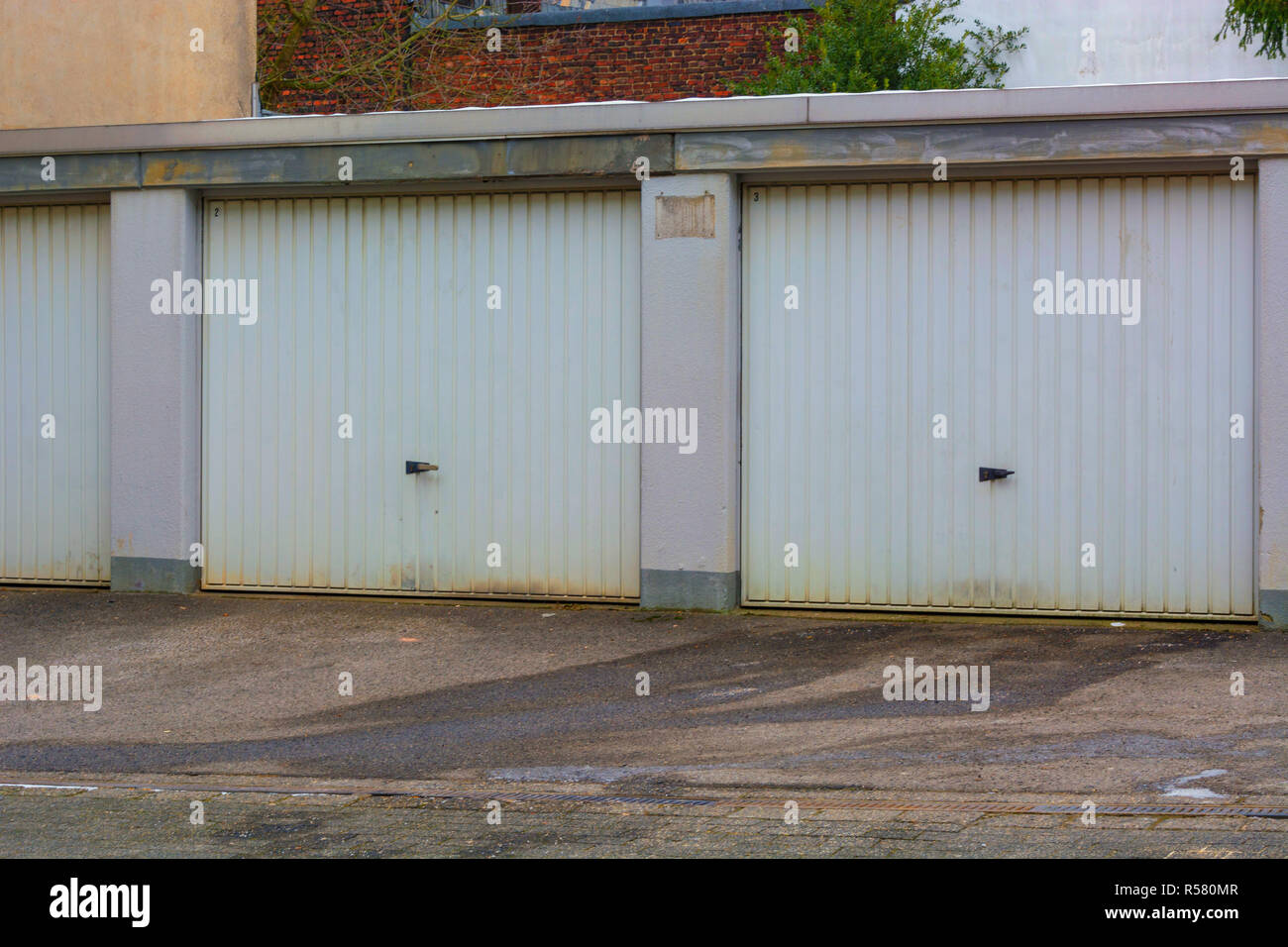 car garage with bright metal gates Stock Photo