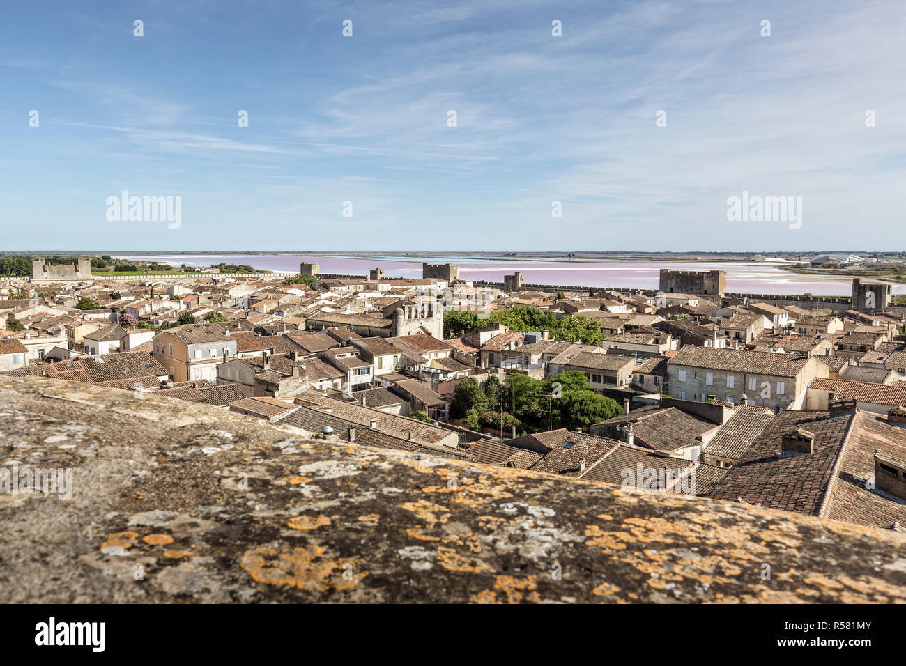 above the roofs of the village of aigues-mortes in the camargue,southern france Stock Photo
