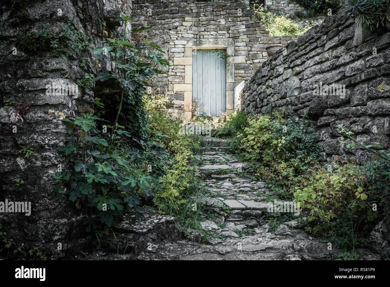 alley in the village rochecolombe in the ardeche,southern france Stock Photo