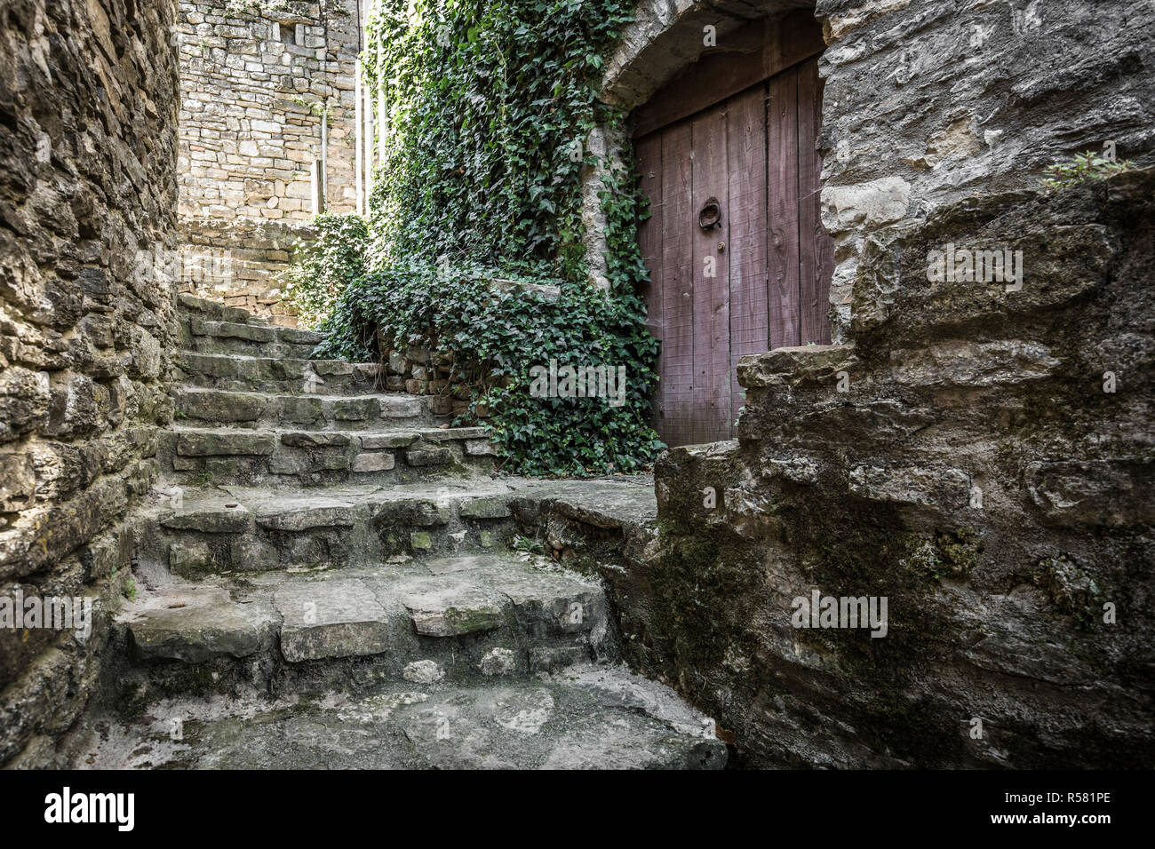 alley in the village rochecolombe in the ardeche,southern france Stock Photo