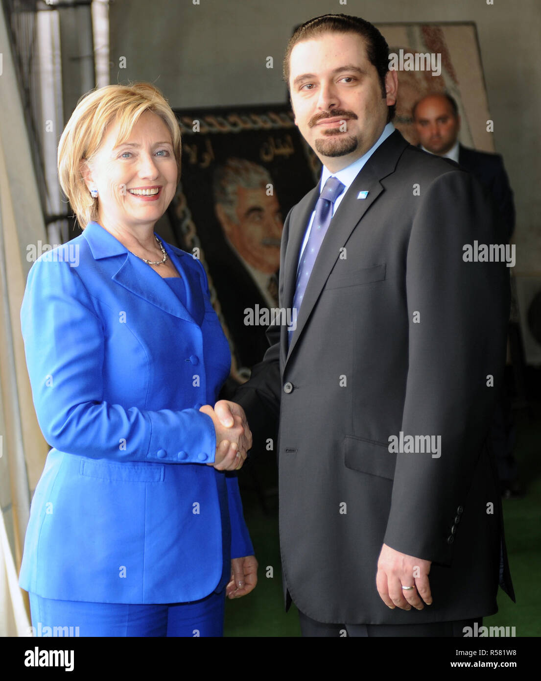 2009 - U.S. Secretary of State Hillary Rodham Clinton with Saad Hariri at the gravesite of former Lebanese Prime Minister Rafic Hariri in Beirut, Lebanon Stock Photo