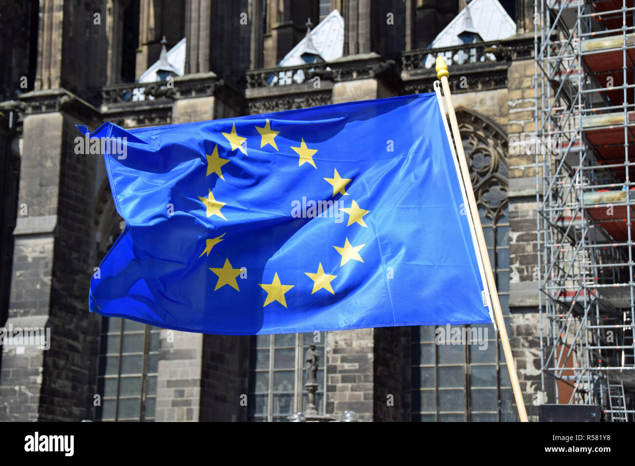 european flag in front of cologne cathedral Stock Photo