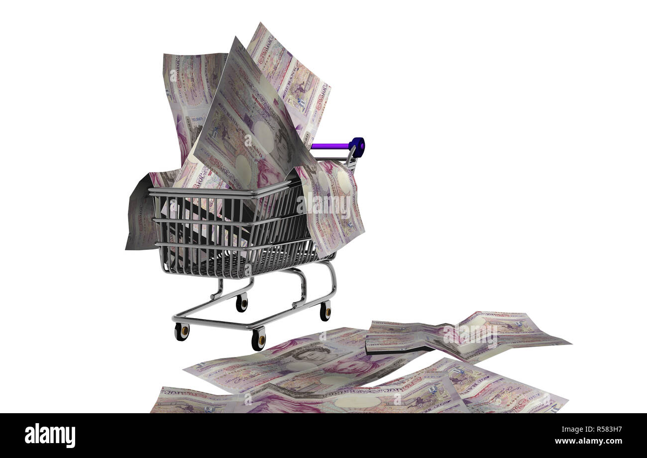 shopping cart full of money Stock Photo