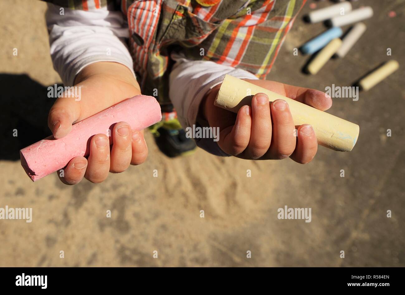 child with chalk Stock Photo Alamy
