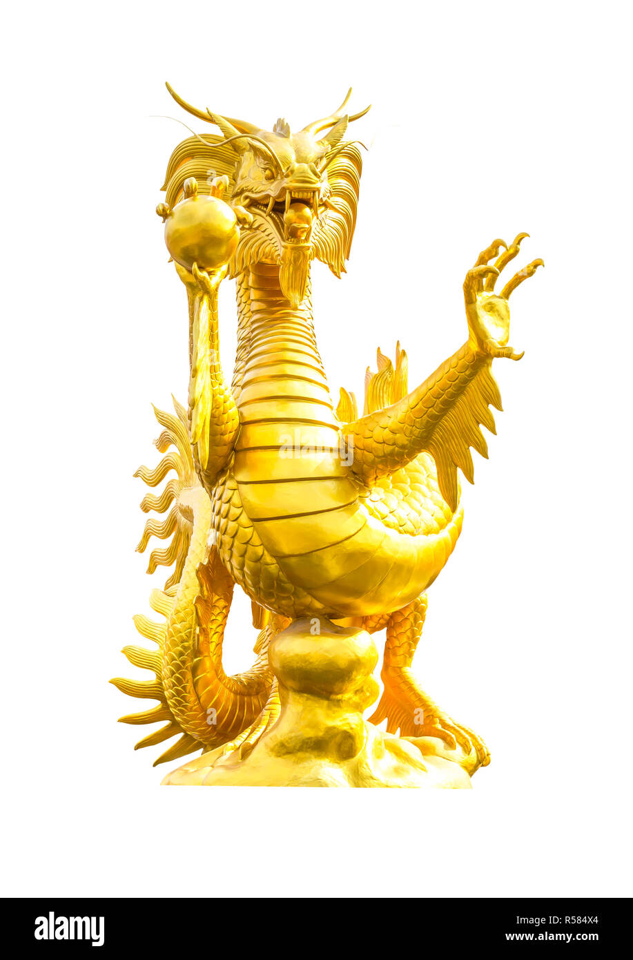 Golden dragon statue isolated Stock Photo - Alamy