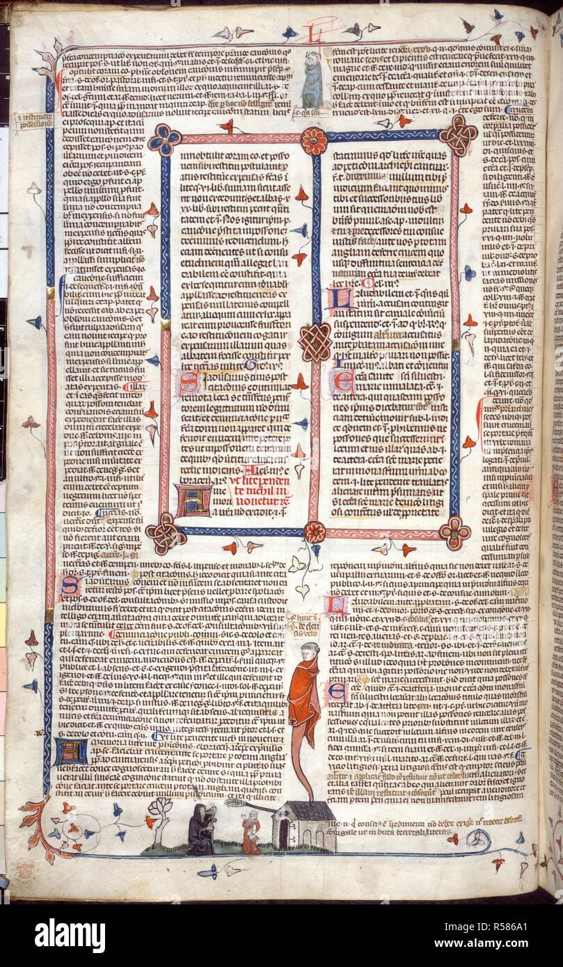 A sinful hermit drinking ale. Smithfield Decretals [Decretals of Gregory IX]. France?; 1300-1340 [text]. England (London?). Source: Royal 10 E. IV, f.114v. Language: Latin. Stock Photo