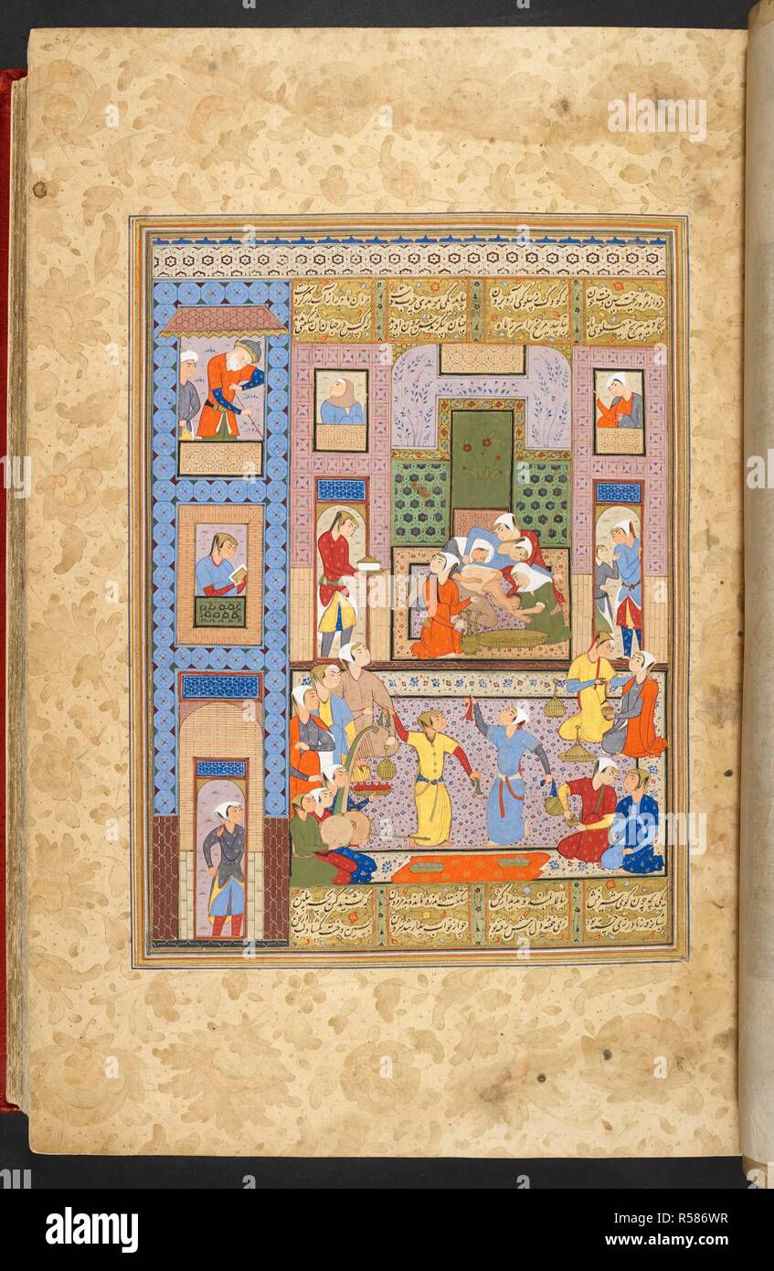 The birth of Rustam. Shahnama of Firdawsi, with 56 miniatures. 1580 - 1600. Source: I.O. ISLAMIC 3540, f.54. Language: Persian. Author: FIRDAWSI. ANON. Stock Photo