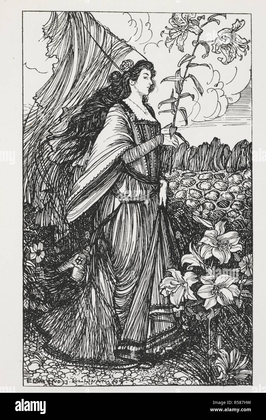 Lady Clare. A Dream of Fair Women and other poems. Selected and illustrated by Edmund J. Sullivan. With a postscript by the artist. F.P. London : G. Richards, 1900 [1899]. Source: K.T.C.104.b.1 facing 112. Author: Tennyson, Alfred, 1st Baron Tennyson. Sullivan, Edmund Joseph. Stock Photo