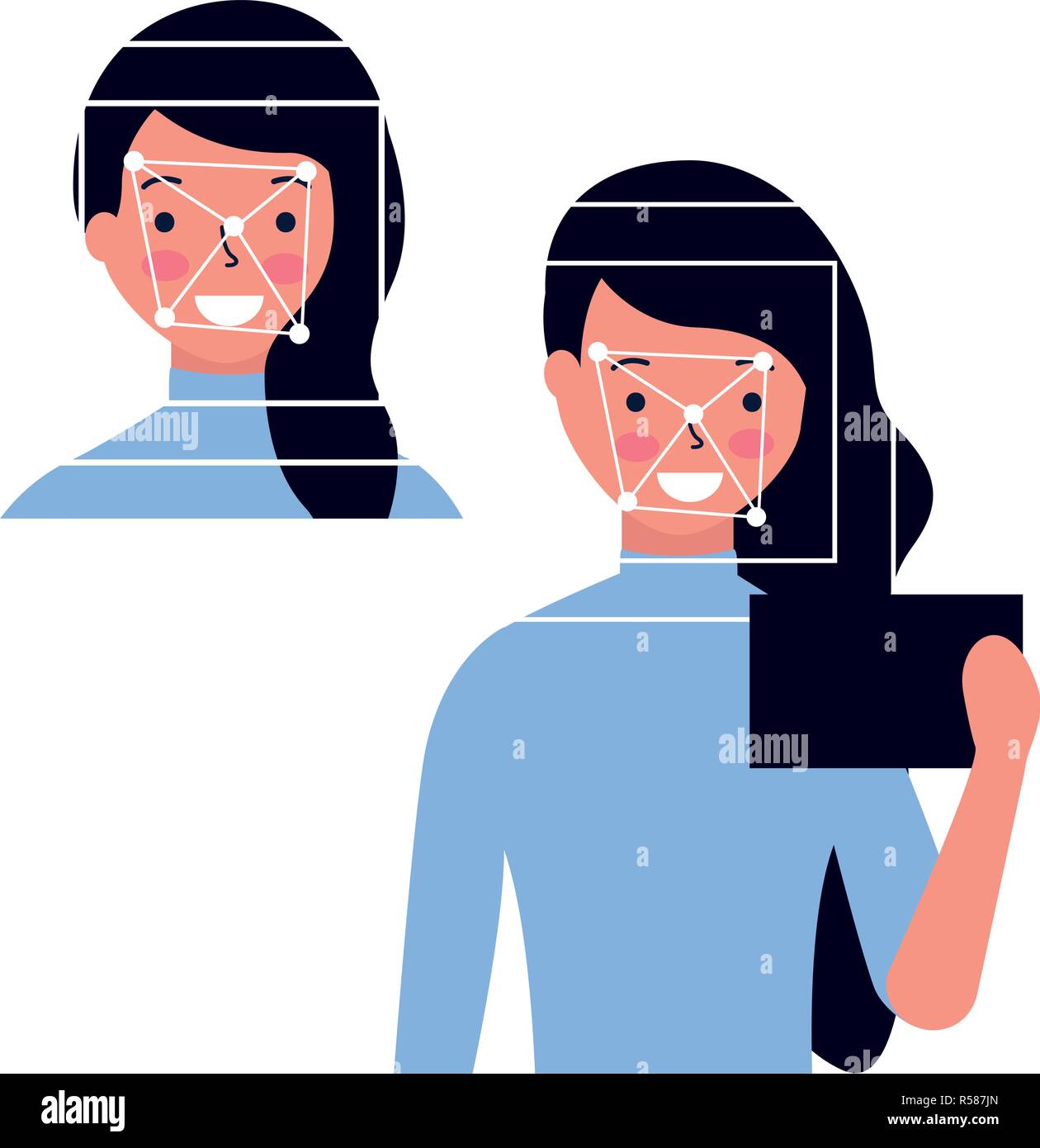 woman face scan process gadget vector illustration Stock Vector