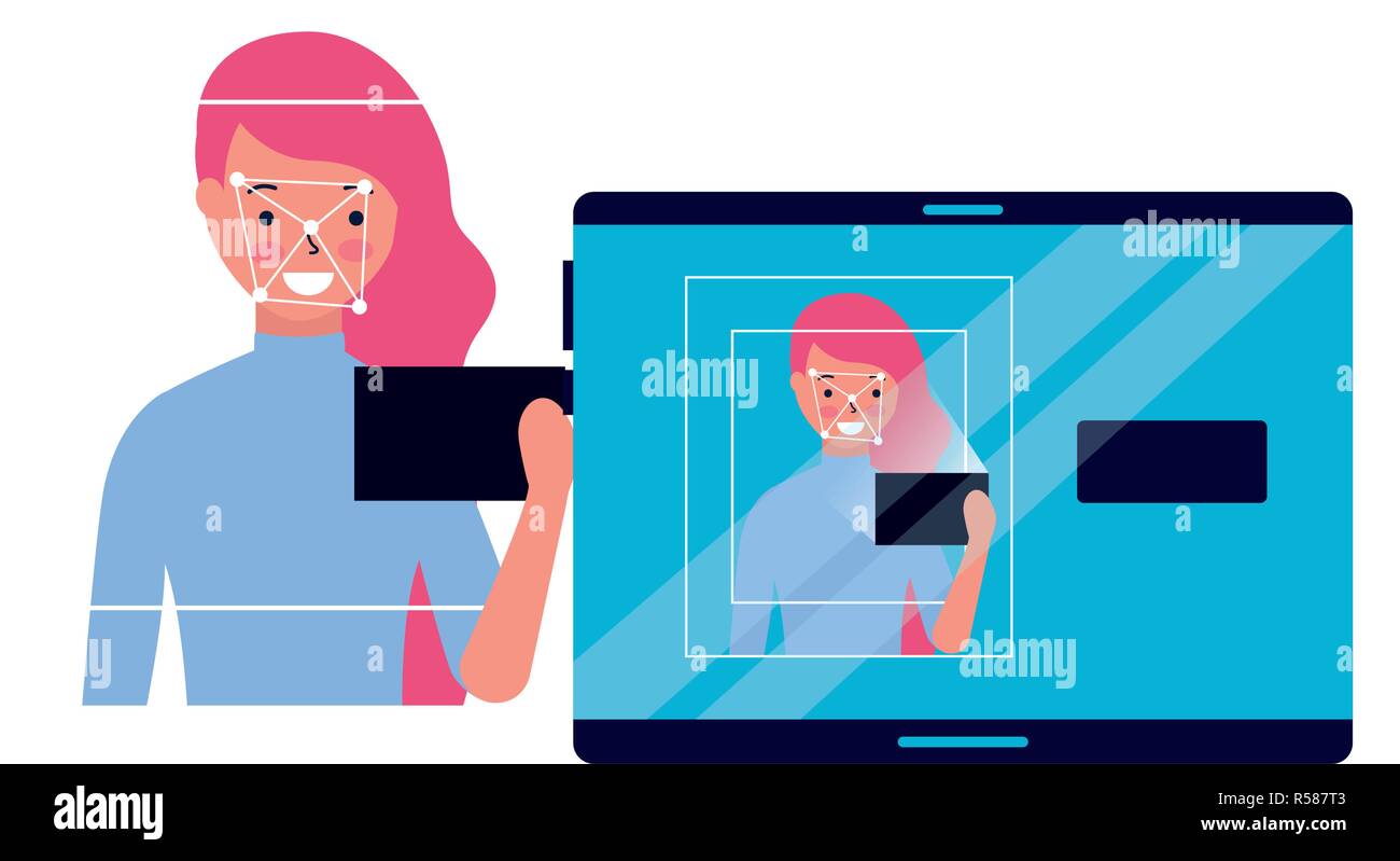 woman face scan process gadget vector illustration Stock Vector Image ...