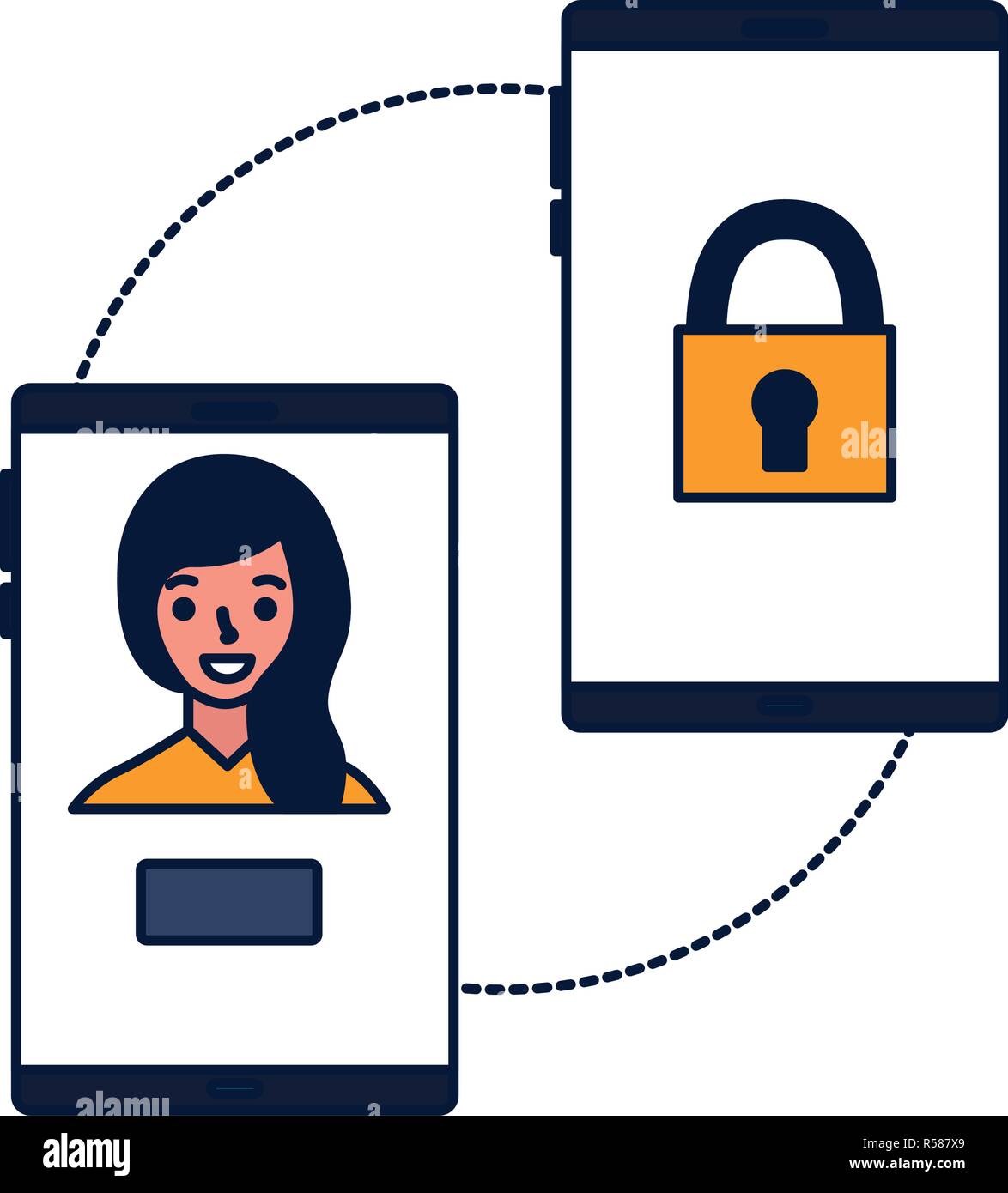 woman face scan cellphone security vector illustration Stock Vector ...