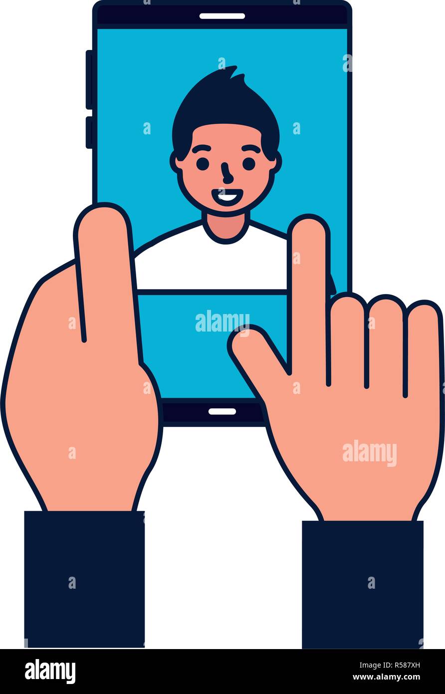 hand with mobile face scan man vector illustration Stock Vector Image ...