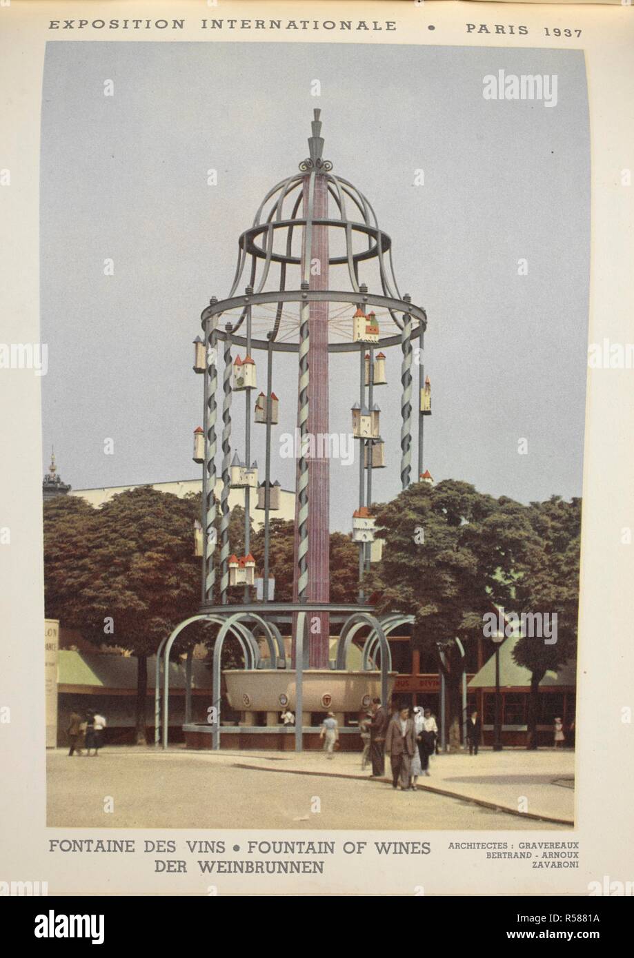 Fontaine de vins. Fountain of wines der weinbrunnen.  Architectes: Gravereaux Bertrand - Arnoux Zavaroni. Exposition internationale des arts et des techniques appliqueÌs aÌ€ la vie moderne, Paris, 1937. Album officiel. [Paris : Exposition internationale des arts et techniques], 1937. The International Exposition dedicated to Art and Technology in Modern Life) was held from 25 May to 25 November 1937 in Paris, France. Source: L.49/2203 plate 17. Language: French. Stock Photo