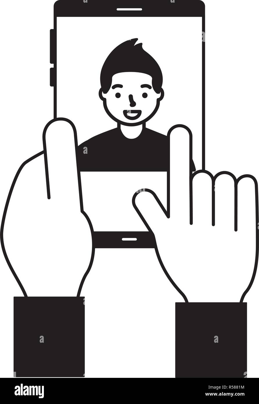 hand with mobile face scan man vector illustration Stock Vector Image ...