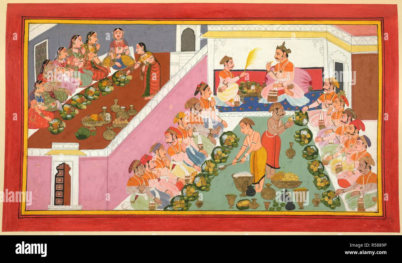 Feasting. Ramayana, Bala Kanda. Udaipur, 1712. Visvamitra, His ...