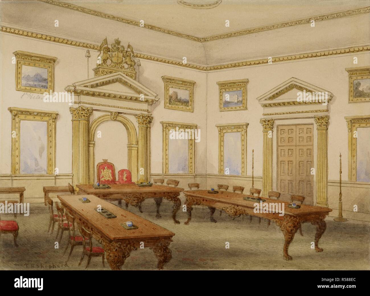 Director's room. c.1820. The Director's Court Room, East India House, Leadenhall Street, London. Watercolour.  Originally published/produced in c.1820. . Source: WD 2465,. Author: SHEPHERD, THOMAS HOSMER. Stock Photo