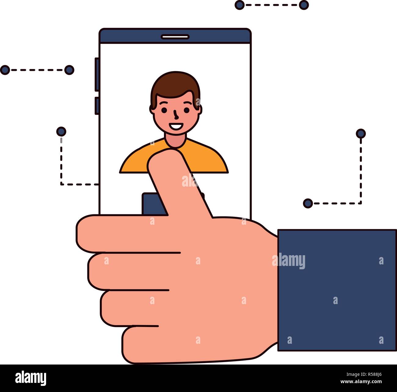 hand with mobile face scan man vector illustration Stock Vector Image ...