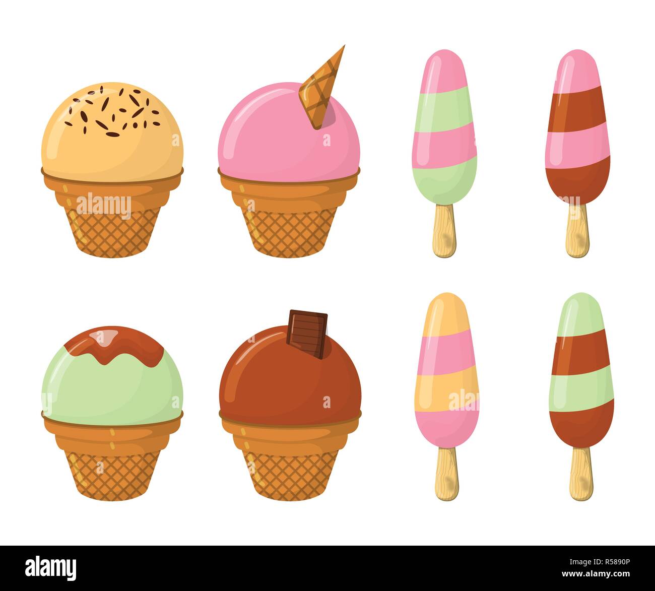Set of Ice Cream Cartoon Icon. Summer Sundae Logo and Label for Ice