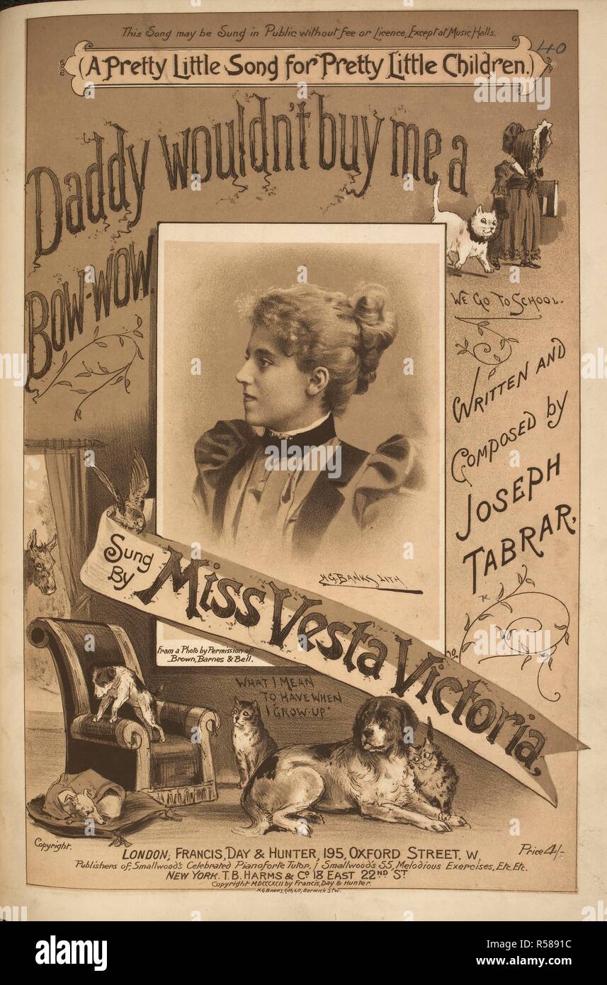 Music cover of 'Daddy wouldn't buy me a Bow-Wow'. Daddy wouldn't buy me a Bow-Wow. [Song.] Written and composed by J. Tabrar. London : Francis, Day & Hunter, [1892]. Source: H.3850.(40). Language: English. Stock Photo